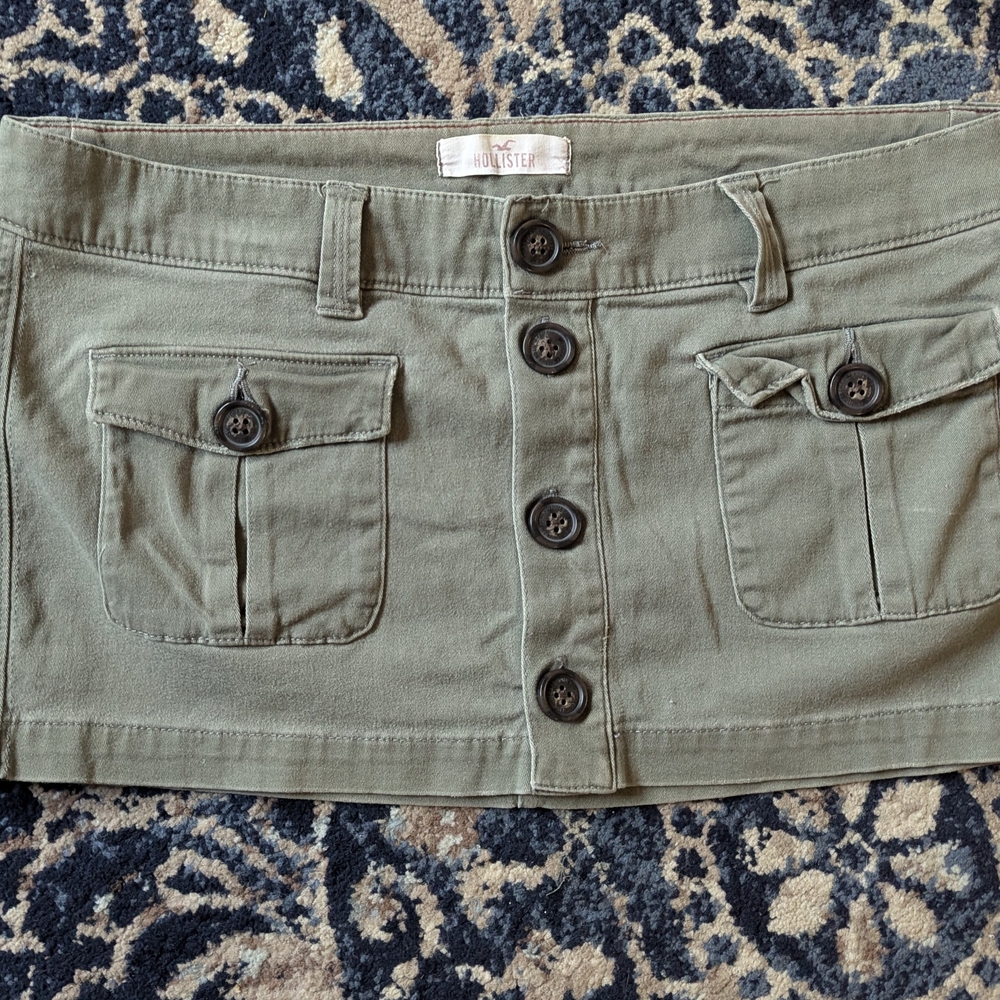 Hollister Olive Green Button-Front Micro Mini Skirt